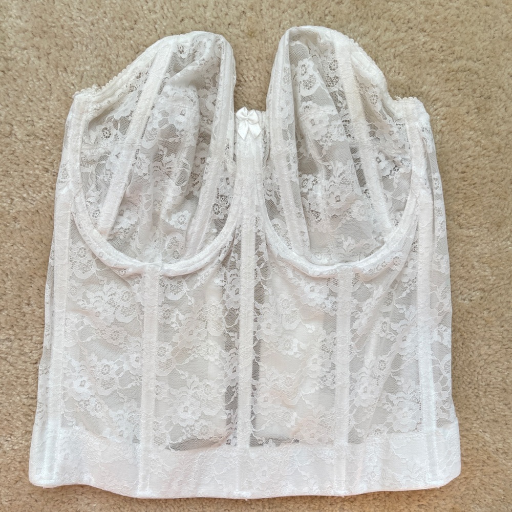 Elila White Lace Longline Bustier Top